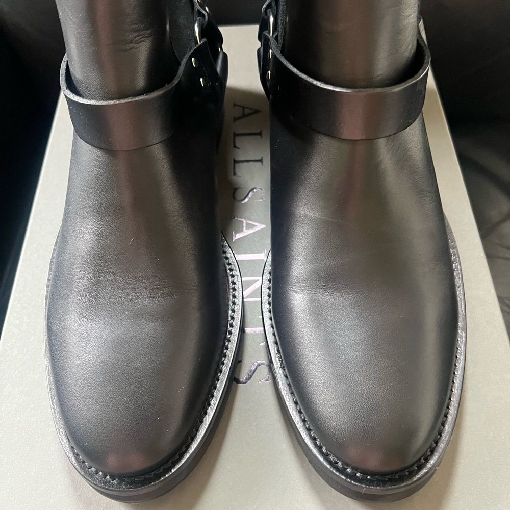 All Saints Salome Black Ankle Harness Biker Boots Punk Goth New in Box - Picture 8 of 9